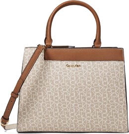 Сумка Calvin Klein Edie Signature Satchel, цвет Khaki/Vanilla/Caramel/White 9941827 | khaki/vanilla/caramel/white
