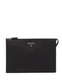 Prada сумка-клатч из сафьяновой кожи с треугольными пластинами, черный 2vf030vdon9z2 | черный