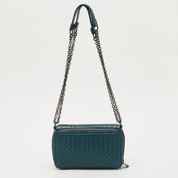 Bottega Veneta Teal Blue Intrecciato Leather Small Double Zip Shoulder Bag 1190150