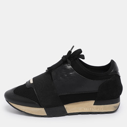 Balenciaga Black Leather and Mesh Race Runner Low Top Sneakers Size 37 1190742