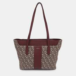 DKNY Beige/Burgundy Canvas and Leather Tote 1190165