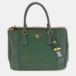 Prada Dark Green Saffiano Leather Medium Galleria Double Zip Tote 1189403