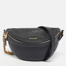 Balenciaga Black Diagonal Quilt Leather Souvenir Belt Bag (Model No. 1190873)