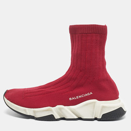 Balenciaga Red Knit Fabric Speed Trainer High Top Sneakers Size 39 1195181