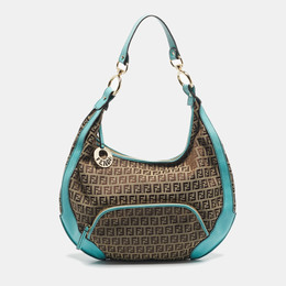 Fendi Blue/Beige Zucchino Canvas and Leather Pocket Chef Hobo 1197381