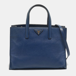 Prada Navy Blue Saffiano Cuir Leather Triple Pocket Tote 1202407