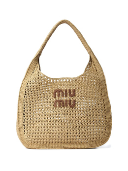 Сумка-тоут с логотипом и нашивкой крючком Miu Miu, нейтральный 5bc116ado1f0a5t | нейтральные цвета