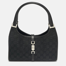 Gucci Black GG Canvas and Leather Jackie Bardot Bag 1236590