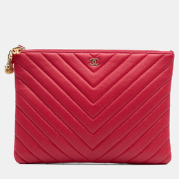 Chanel Red Medium Chevron Caviar Ancient Greek Charms O Case Clutch 1236423