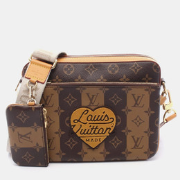Louis Vuitton X Nigo Trio Messenger Bag Lv Squared Shoulder Coated Canvas And Leather With Monogram Stripe Brown 1236011