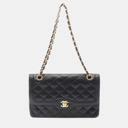 Chanel Matelasse Paris Limited W Flap Shoulder Bag Lambskin Sheepskin Black 1235903