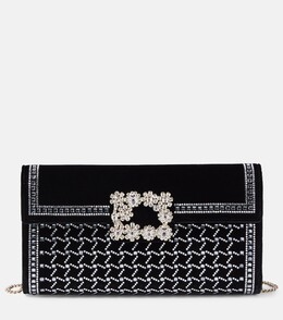 Бархатный клатч с декором flower strass Roger Vivier, черный p00888465 | nero