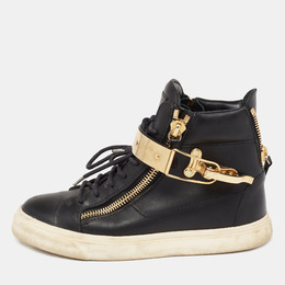 Giuseppe Zanotti Black/Gold Leather Coby High Top Sneakers Size 37 634279
