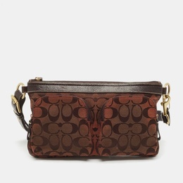 Coach Dark Brown Signature Canvas Double Pocket Waist Bag 1141590