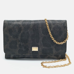 Dolce & Gabbana Black/Grey Leopard Print Coated Canvas Nina Chain Clutch 1173356