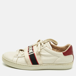 Gucci Cream/Red Leather Ace Stripe Low Top Sneakers Size 37 1207625