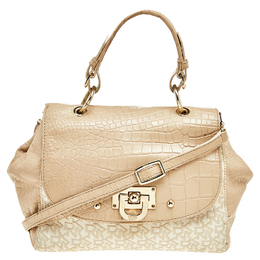 DKNY Beige/White Signature Coated Canvas And Leather Satchel 502090