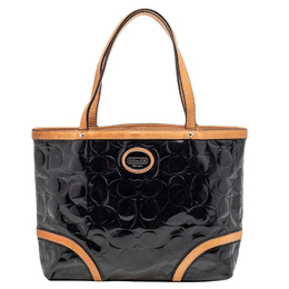Coach Black/Beige Patent Leather Peyton Tote 489325