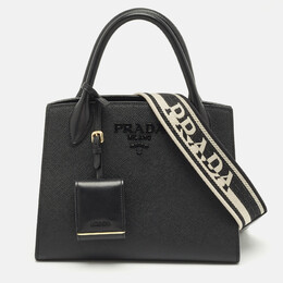Prada Black Saffiano Cuir Leather Small Monochrome Tote 1194066