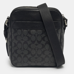 Coach Black Signature Coated Canvas and Leather Flight Messenger Bag 1228685