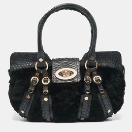 Versace Navy Blue Fur and Python Medusa Shoulder Bag 1134785
