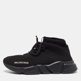 Balenciaga Black Knit Fabric Speed 2.0 Lace up Sneakers Size 37 1070872