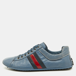 Gucci Blue Leather Web Detail Low Top Sneakers Size 44 1090778