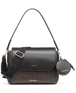 Мини-сумка через плечо Millie Signature Flap Convertible Small Calvin Klein, коричневый 19925504 | brown khk/blk