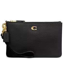 Маленький клатч на молнии из гладкой кожи Polished Pebble Coach, черный 16867514 | black