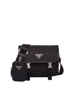 Плечевая сумка из переработанного нейлона и кожи Saffiano Prada, черный 5556541 | black