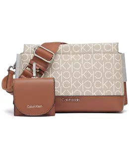 Бианка Сигнатьюр Регулируемая Сумка Через Плечо Calvin Klein, мультиколор 19341985 | vanilla khaki linear