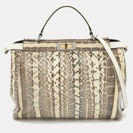 Fendi Beige/Black Python Leather Large Peekaboo Top Handle Bag 767204