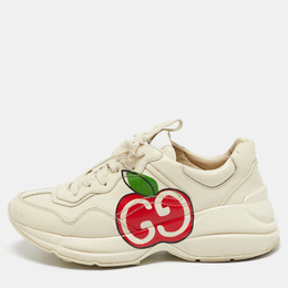Gucci Cream Leather Rhyton Low Top Sneakers Size 37.5 1133483