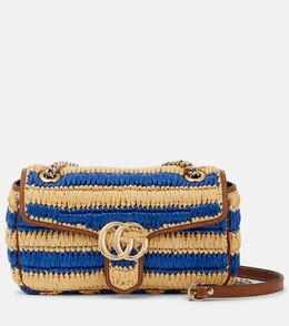 Сумка GG Marmont Medium с полосками через плечо Gucci, Natural. Bl. Royal/Sund p01054634 | natural. bl. royal/sund