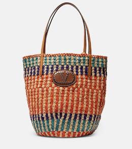 Сумка-тоут из рафии с кожаными вставками VLogo Valentino Garavani, Multi.Rosso-Viola-Azz-Nat p01056474 | multi.rosso-viola-azz-nat