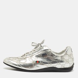 Gucci Silver Guccissima Leather Low Top Sneakers Size 38.5 1148936