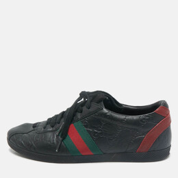 Gucci Black Guccissima Leather Web Detail Lace Up Sneakers Size 36 1164258