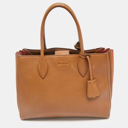 Prada Brown/Orange Leather Bibliotheque Tote 1165013