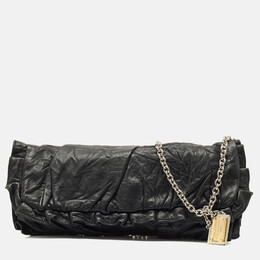 Dolce & Gabbana Black Pleated Leather Chain Clutch 1166549