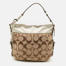 Coach Beige/Silver Signature Canvas and Leather Zoe Hobo 1172186