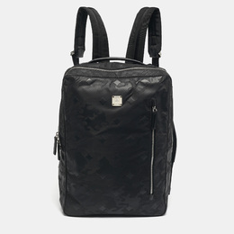 MCM Black Camouflage Textured Nylon Medium Dieter Backpack 1204512