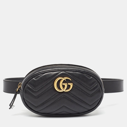 Gucci Black Matelassé Leather Mini GG Marmont Belt Bag 964545