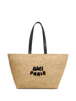 Ami Paris logo-patch raffia tote bag 27186709