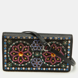 Dolce & Gabbana Black Leather Crystal Embellished Flap Crossbody Bag 1131027