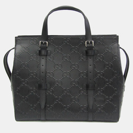 Gucci Black Leather Perforated GG Embossed Tote Bag 1139609