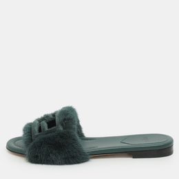 Fendi: Зелёные сандалии  Baguette