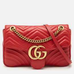 Gucci Red Matelasse Leather Medium GG Marmont Shoulder Bag 1177314