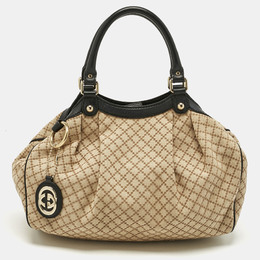 Gucci Black/Beige Diamante Canvas and Leather Medium Sukey Tote 1194618