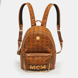 MCM Cognac Visetos Coated Canvas Medium Trilogie Stark Backpack 1217630