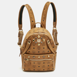 MCM Cognac Visetos Coated Canvas Small Studded Dual Stark Backpack 1220976
